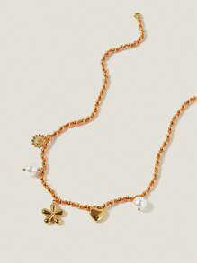 Muvela 18k Gold Plated Flower & Pearl Pendant, Minimalist & Casual Everyday Wear - Yellow Gold - View 2
