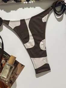 Swim Chiccia Women 2 Pieces Tropical Print Decoration Solid Color Casual Bikini Set - Multicolor - View 5