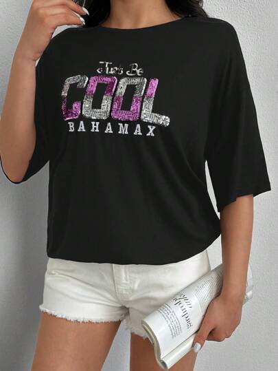 RueChic maglietta a maniche corte con ricamo "JUST BE COOL"