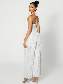 Sirith Women's Summer Casual Solid Color Backless Halter Jumpsuits - White - View 2