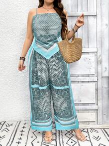 SHEIN Holidaya Plus Size Retro Print Camisole Top & Pants 2 Pieces Set - Multicolor - View 4