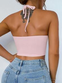 Zolique Women's Solid Color Hollow Out Halter Backless Sexy Fitted Camisole - Mauve Purple - View 2
