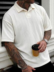 Manfinity Homme Men's Casual Vacation Style, Featuring An INS-Inspired Geometric Diamond-Textured Jacquard Knit Short-Sleeve Polo Shirt. Perfect For Music Festivals, Hawaii Beach Getaways - White - View 7