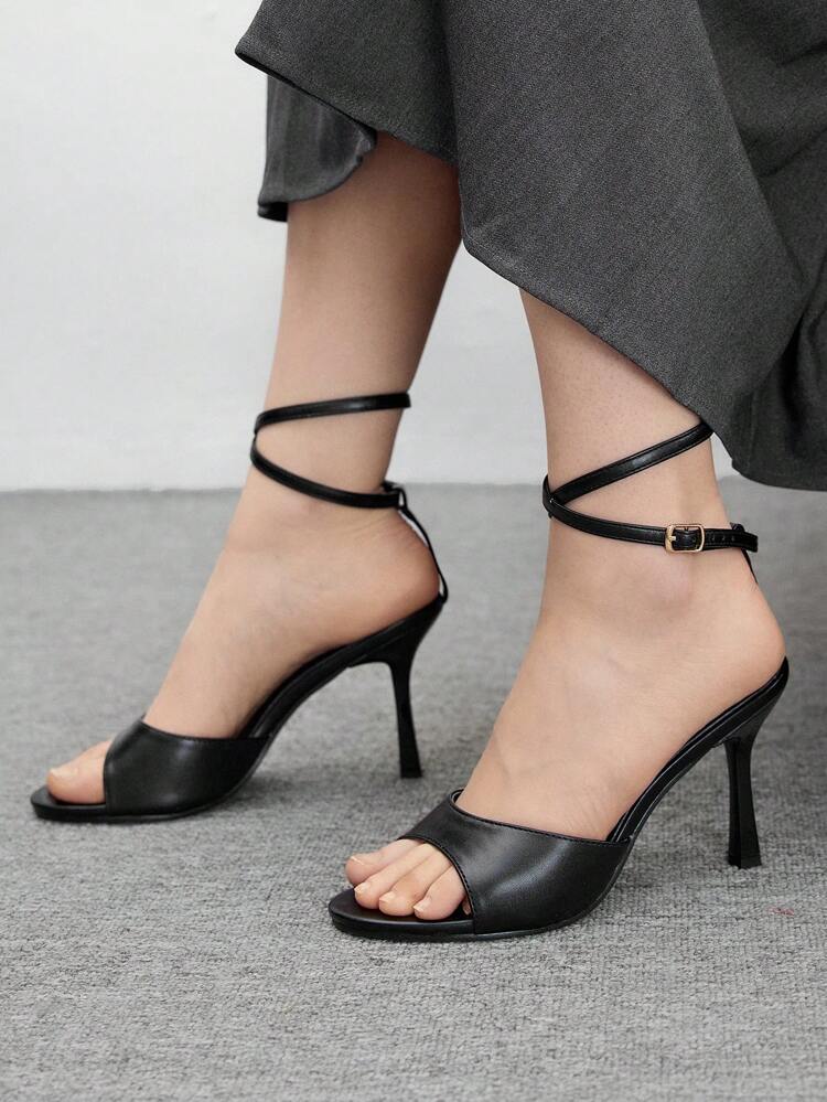 CUCCOO BIZCHIC 女性用シンプルな細ストラップ丸トゥ細ヒール ミドルヒール エレガントカジュアル快適スリッポン PUレザーハイヒールサンダル、仕事、通勤、デート、フォーマルなシーンに適しています