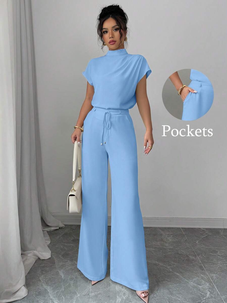 Chiquease Casual Elegant Apricot Woven Crew Neck Sleeveless Women Shirts, Apricot Woven Wide Leg Pants, 2 Pieces Set For Women Ladies Casual Sets Casual Sets For Women Outfits For Women Sets Women Clothing Two Pieces