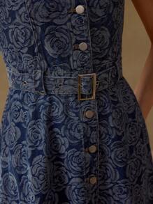 MOTF PREMIUM ALL OVER PRINT BUTTON UP DENIM DRESS - Medium Wash - View 2