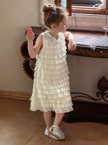 DAZY Young Girl' Heavy Embroidery & Ruffled Hem Party Dress,Girls Summer Outfits - White - View 4