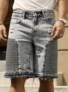 Manfinity LEGND Pantalones cortos vaqueros de hombre informales con bolsillo lateral roto, para verano