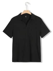 Manfinity Homme Men's Casual Solid Color Short Sleeve Polo Shirt, Summer - Black - View 1