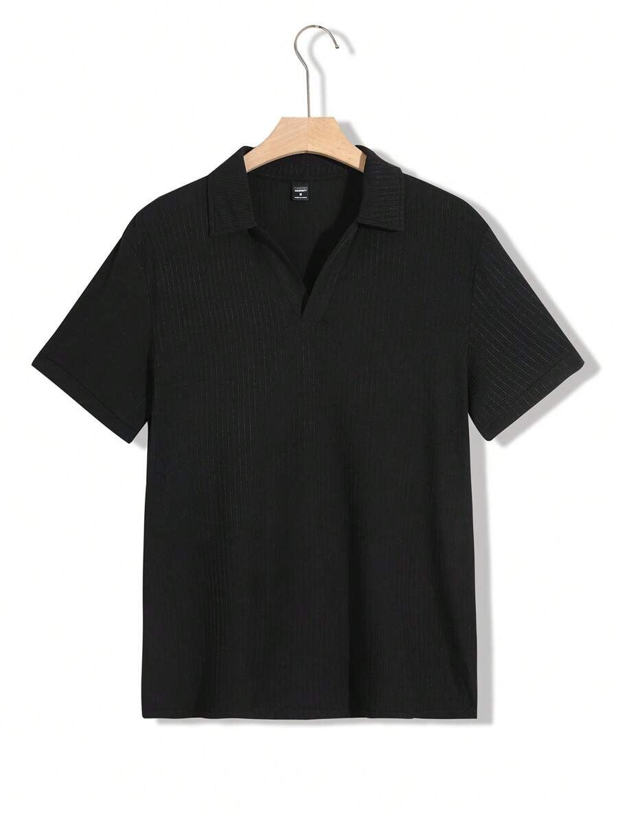 Manfinity Homme Men's Casual Solid Color Short Sleeve Polo Shirt, Summer - Black - View 1