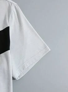 Manfinity RelaxMax Men's Contrast Color Round Neck Short Sleeve Casual T-Shirt And Drawstring Waist Shorts Set Casual Two Pieces Set Men - Grey - View 5