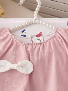 Baby Mädchen süßes Schleifendekor Kurzarm Top und Mini-Rock 2-teiliges Set, Rosa, Frühling/Sommer