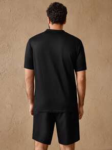Manfinity VCAY Bộ 2 áo thun polo dệt kim có khóa kéo thường ngày dành cho nam và quần short polo dệt cạp ngang eo mặc hàng ngày - Nhiều màu - Xem 4