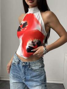 SHEIN EZwear 女士性感露背吊带花卉印花背心，夏季 - 彩色 - 查看 3