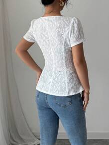 Airlisse Camiseta de mujer elegante de unicolor con bordado calado, para verano