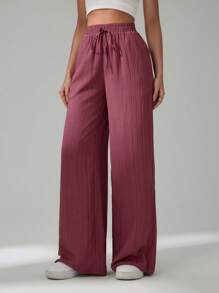 SHEIN Tall Pantalones rectos de unicolor de casual mujer con nudo lateral para resort