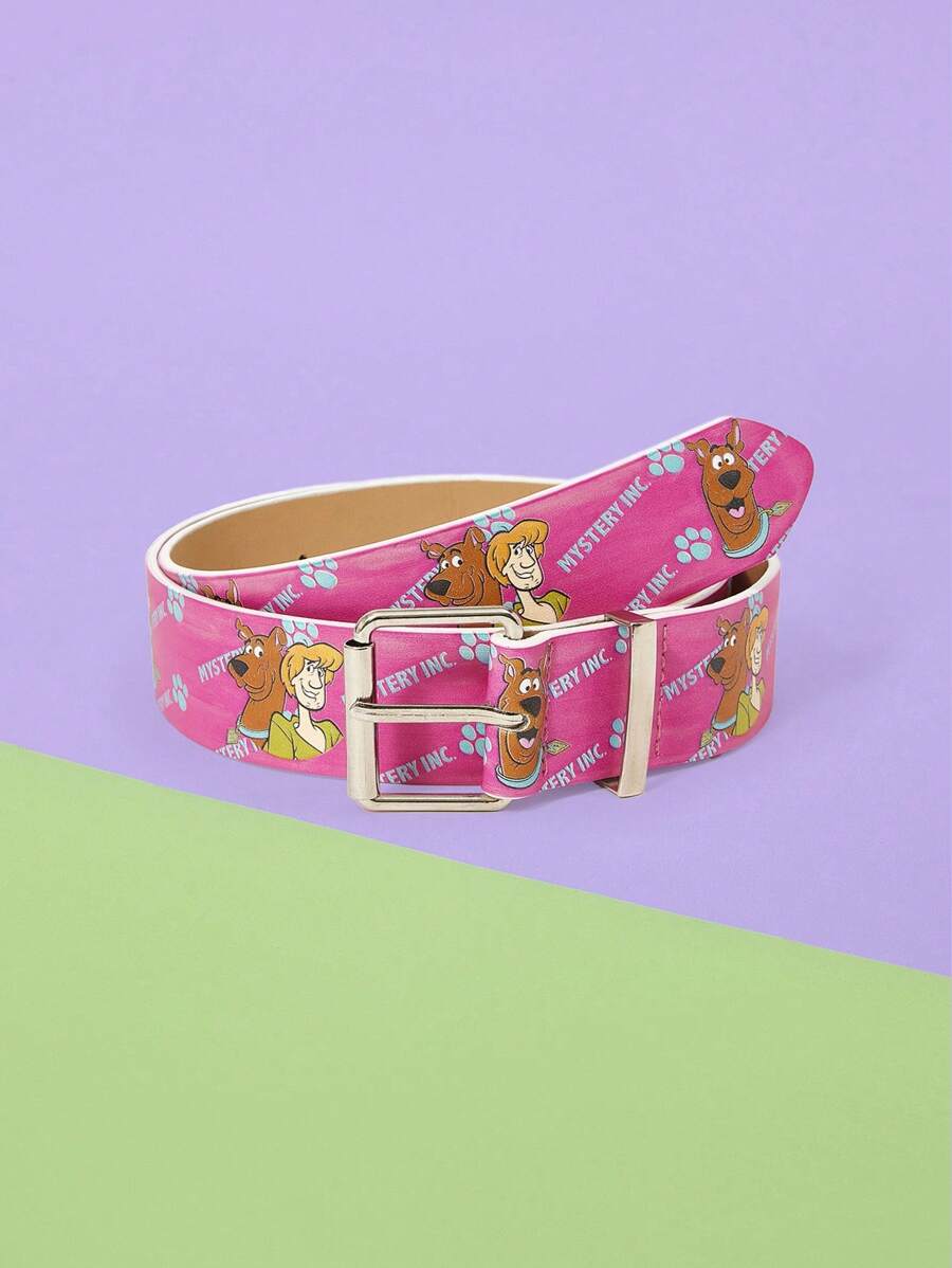 SCOOBY-DOO X SHEIN 1pc Women's Fashion Cartoon Figure & Dog Pattern Buckle Belt - Multicolor - View 1