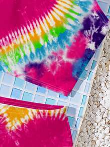 SHEIN 青少年女孩休闲简约心形扎染图案短款上衣和下装泳衣套装，适合夏季