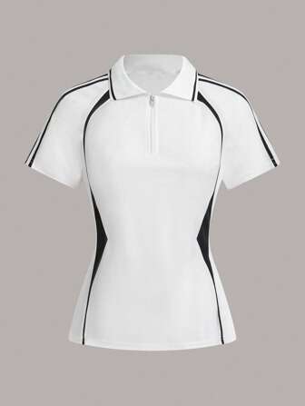 Exploreva T-shirt de sport, de yoga, de course à pied et de fitness pour femmes, coupe slim, manches courtes, bicolore