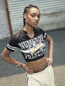 Streetz SHEIN Sport Damen sexy Off-Shoulder kurzes lässiges Sport T-Shirt - Schwarz - Übersicht 3