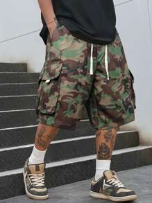 Manfinity LEGND 男士休闲迷彩印花抽绳口袋宽松短裤