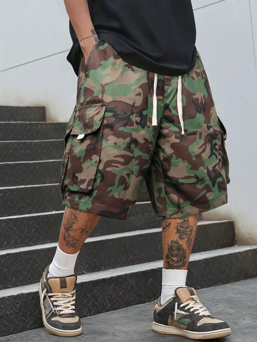 Manfinity LEGND 男士休闲迷彩印花抽绳口袋宽松短裤