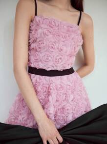 MOTF STUDIO ELEGANT DATE FLOWER BUD CONTRAST COLOR MINI DRESS - Pink - View 5