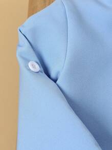 1 件婴幼儿男孩口袋山刺绣中式领白色编织衬衫，秋冬款 - 藍色 - 查看 4