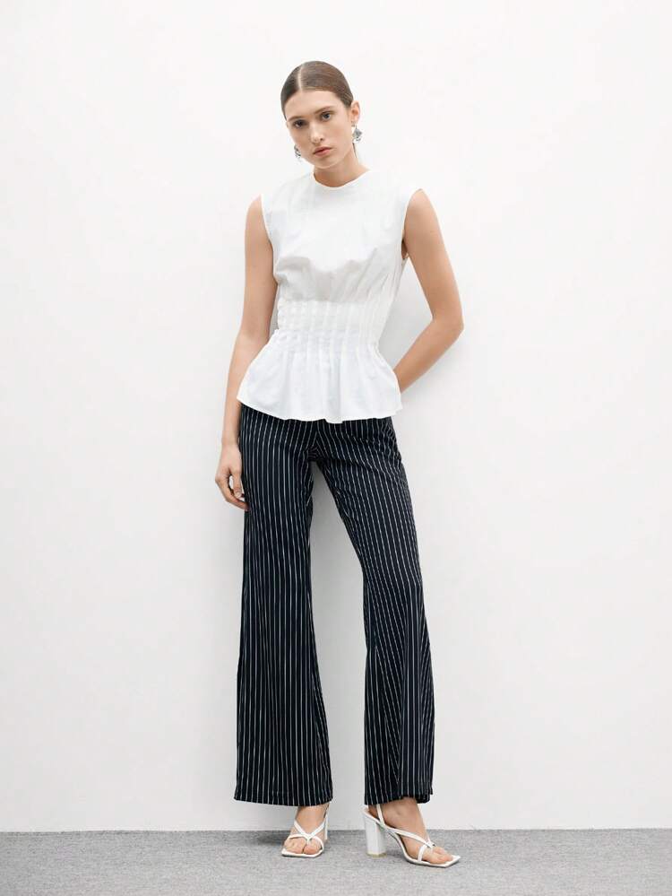 CUCCOO BIZCHIC 女性用 白色ストライプ シンプル スクエアトゥ チャンキーヒール ミドルヒール エレガントカジュアル 快適 スリッポンパンプス、仕事、通勤、フォーマルな場面、結婚式、パーティーに適しています