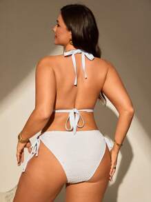 Swim SXY Plus Size Shell Details Halter Neck Bikini Set For Summer Beach Vacation - White - View 2