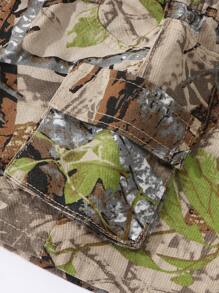 SHEIN Casual Loose Minimalist Camouflage Print Multi-Pocket Young Girls Denim Skirt, School, Campus, College Summer Holiday - Army Green - View 4