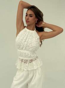 Aloruh Top canotta elegante con spalline incrociate e schiena scoperta, vita arricciata, stile romantico da vacanza