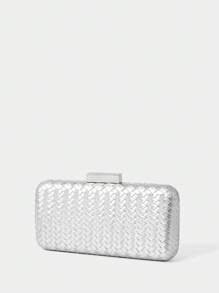 SHECARRY Túi đeo vai Clutch vàng vỏ cứng dệt cho nữ dự tiệc, tiệc tối - Bạc - Xem 8