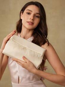 MOTF PREMIUM WOMEN'S SQUARE FAUX FEATHER CLUTCH BAG - Beige - View 7