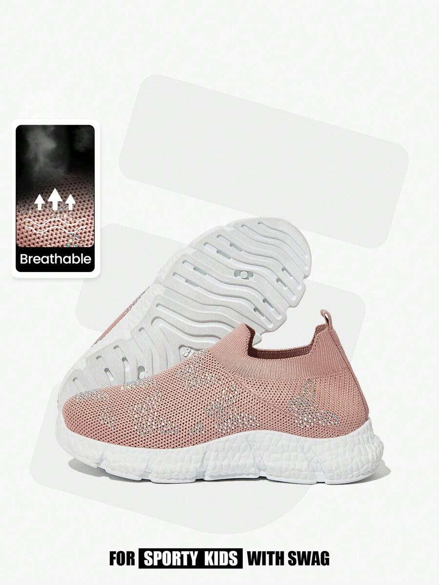 JNSQ 1 Pair Kids Casual Studded Slip-On Soft Bottom Sports Shoes, Versatile For All Seasons Back-To-School - Pink - View 1