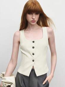 BizChic 2025 Gilet pour femmes à col blanc, simple boutonnage, taille cintrée, romantique, élégant, polyvalent, décontracté chic, tenue de bureau, tenue d'enseignante, tenue d'invité de mariage