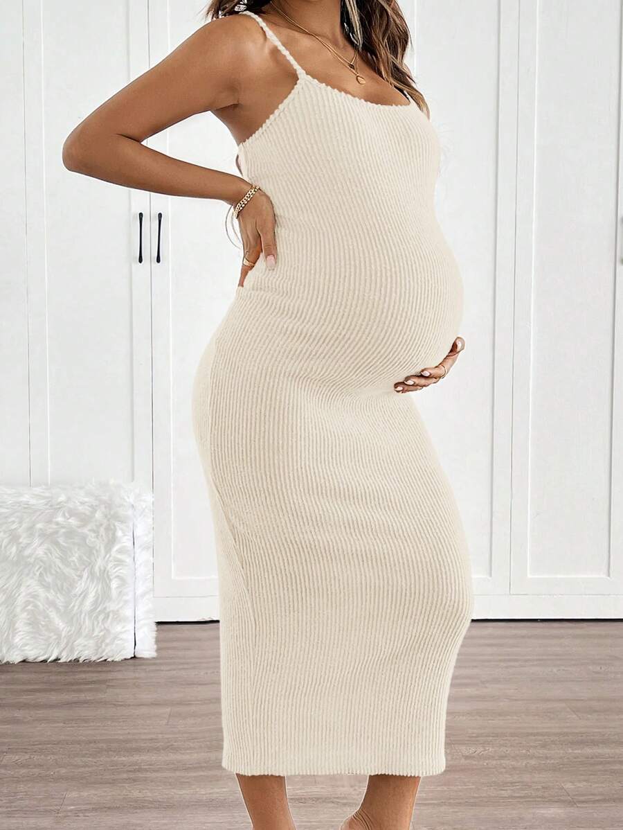 SHEIN Solid Color Maternity Rib Tank Dress