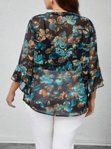 Modelyn Camicetta ampia con scollo a V, design con bottoni e stampa floreale, taglie comode