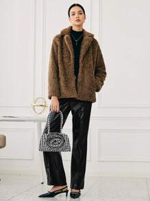 SHECARRY Geantă de umăr elegantă cu imprimeu Houndstooth pentru femei, potrivită pentru naveta și călătoriile zilnice