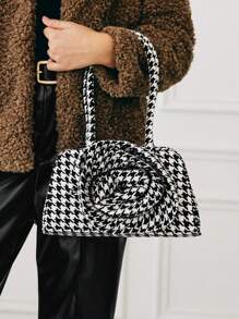 SHECARRY Geantă de umăr elegantă cu imprimeu Houndstooth pentru femei, potrivită pentru naveta și călătoriile zilnice