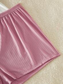 SHEIN 3pcs Plus Size Knit Jacquard Striped Loungewear Loose Casual Sleep Shorts Set