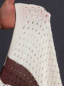 SHEIN CURVE+ 大码度假海滩休闲宽松短袖上衣和修身短裤拼色透明针织背心套装，适合夏季 - 彩色 - 查看 10