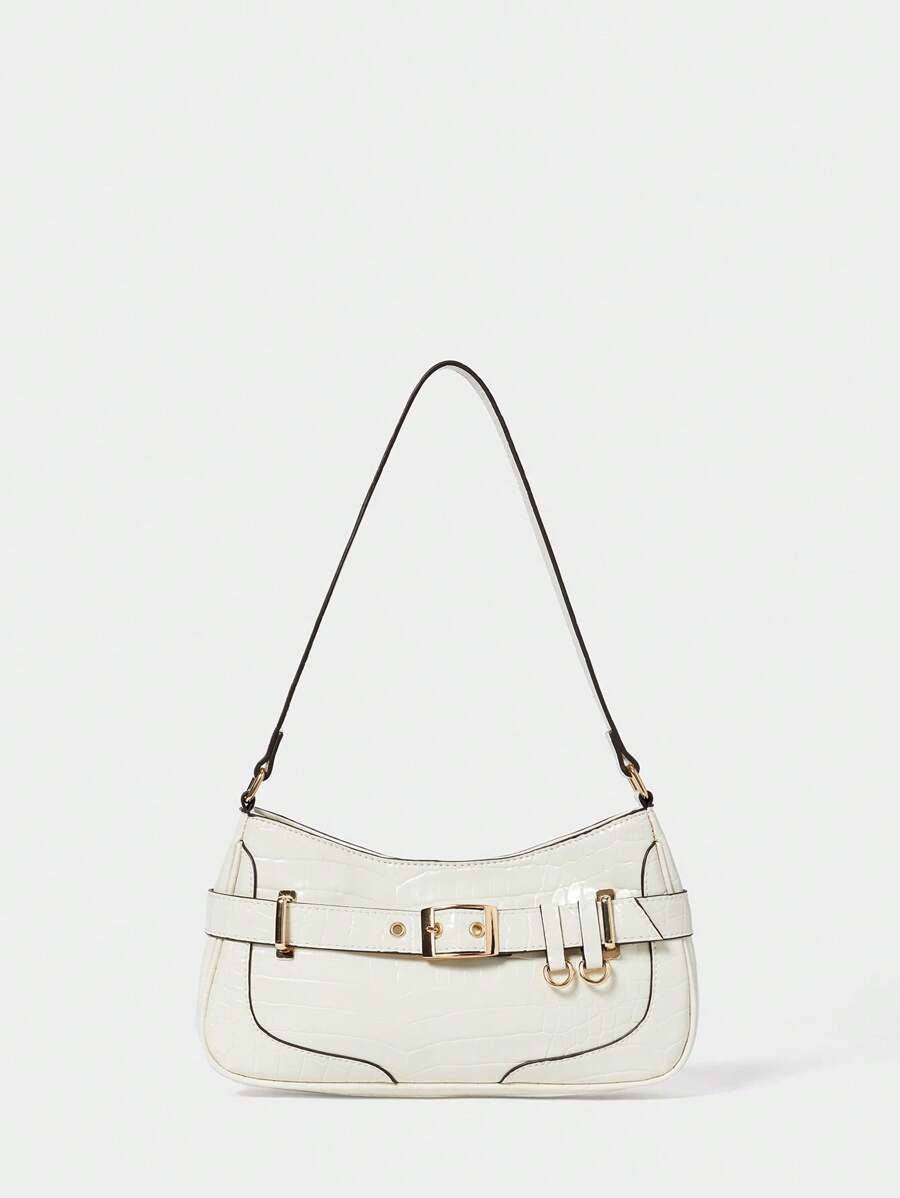 SHECARRY Women's Fashion Shoulder Bag With Eyelet Buckle Design, Suitable For Daily Commute - Beige - View 1