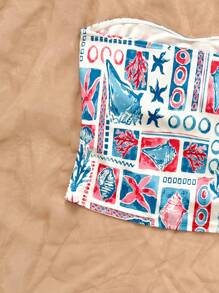 Soleia Débardeur tricoté coloré à imprimé vacances, coupé court, peut être porté à l'intérieur ou à l'extérieur, convient pour le printemps et l'automne - Bleu azur - Voir 3