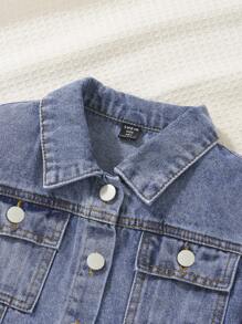 Sparklyn Tween Girl Street-Style Short Denim Jacket - Medium Wash - View 6