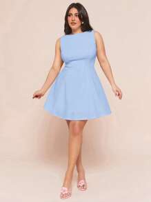 SHEIN BAE Elegantes rosa Satin Kleid in Große Größen mit asymmetrischer Schulterausschnitt und Rückenbindung, geeignet für Partys, Cocktailveranstaltungen, formelle Anlässe, romantische Dates, Hochzeiten/Brautjungfern/Cocktail/Bankette/Muttertag/Mama/Mutter/Muttis Tag/Geburtstagskleider für Frauen, Sommeroutfits für Frauen - Babyblau - Übersicht 5