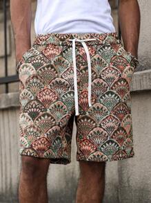 Manfinity Hypemode Men's Vacation Casual Style, INS Matched With Colorful Daisy Texture Jacquard Floral Pattern Casual Shorts. Featuring An Elastic Waistband, These Shorts Embody Fashionable Styling And French Casual Romance. They Are Perfect For A Hawaiian Beach Vacation, As Well As Music Festivals And Everydays, Making Them An Excellent Gift For Boyfriends Or Husbands. Men's Floral Jacquard Pattern Drawstring Waist Casual Shorts With Pockets , Floral Shorts For Men , Men Summer Floral - Orange - View 7