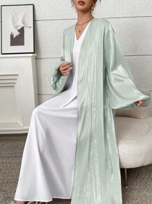 Yasmyna Mint Blue Semi-Sheer Woven Fabric Maxi Abaya With Long Sleeves And Belted Details For A Modest Style, Robe - Mint Blue - View 5