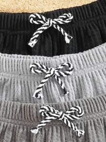 3pcs Kids Tween Boy Casual Versatile And Comfortable Letter Print Pattern Loose Knit Loose Clean Color Shorts Multi Piece Set, 3 Styles Each, 1 Three Pieces Set Suitable For Commuting To School, Daily Leisure Vacation Travel, Suitable For Sports, Suitable For Spring And Summer Seasons
