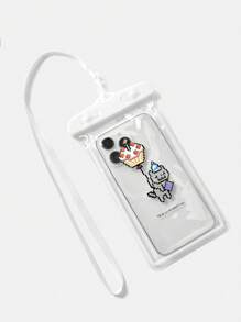 Nyan Cat X SHEIN Fashion Letter & Cat Print Transparent Waterproof Phone Pouch, Travel Accessory